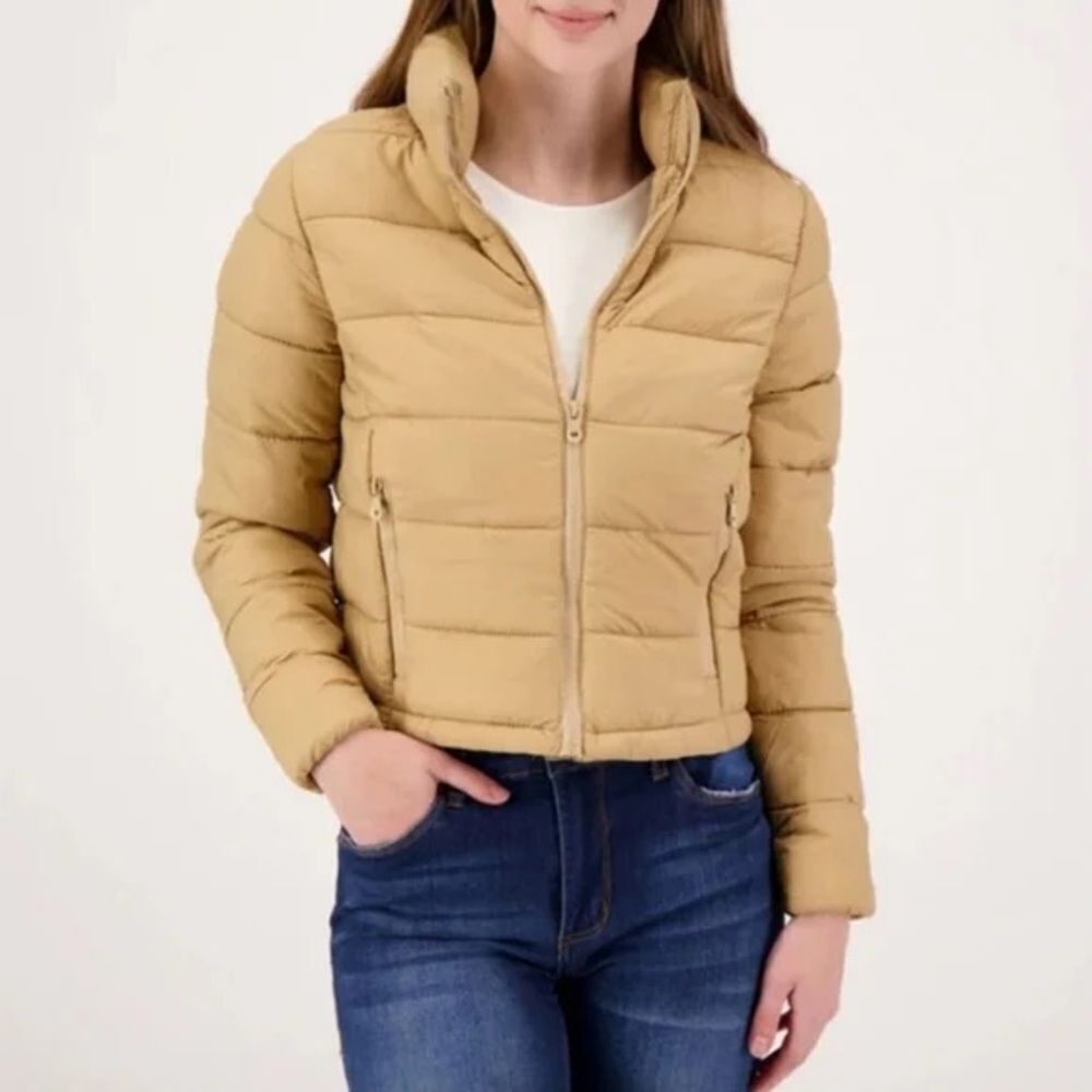 New Love Tree Women's Beige Puffer Jacket with packable pouch